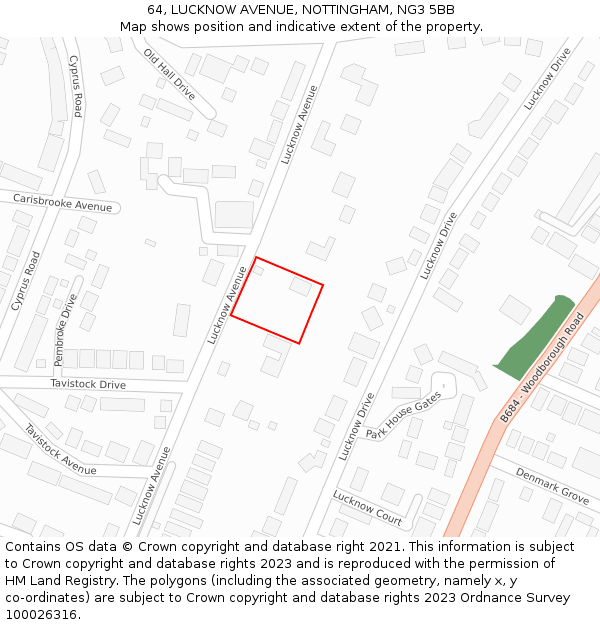 64, LUCKNOW AVENUE, NOTTINGHAM, NG3 5BB: Location map and indicative extent of plot