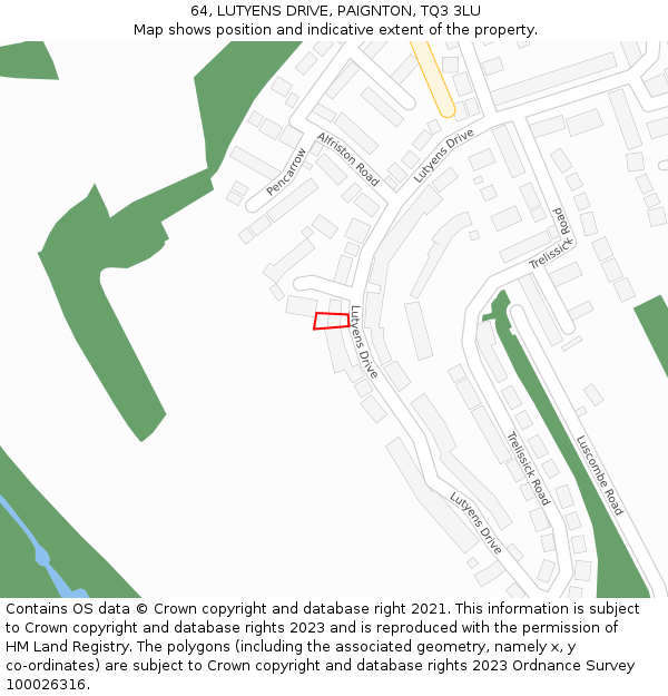 64, LUTYENS DRIVE, PAIGNTON, TQ3 3LU: Location map and indicative extent of plot