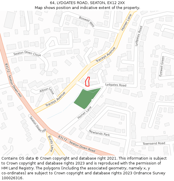 64, LYDGATES ROAD, SEATON, EX12 2XX: Location map and indicative extent of plot