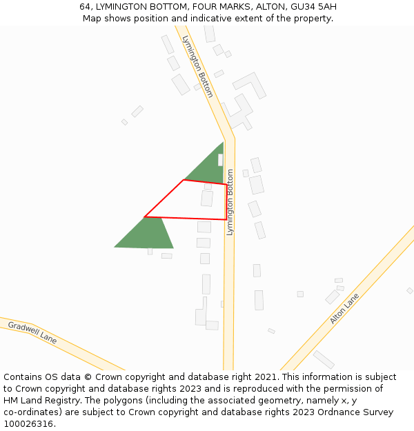 64, LYMINGTON BOTTOM, FOUR MARKS, ALTON, GU34 5AH: Location map and indicative extent of plot