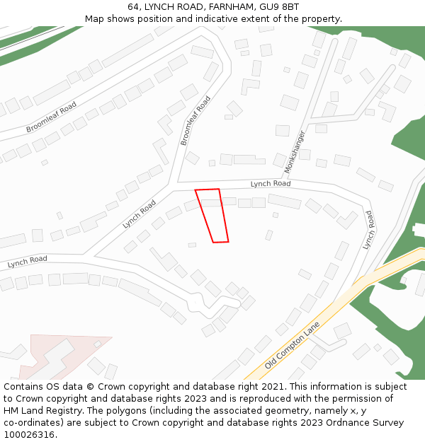 64, LYNCH ROAD, FARNHAM, GU9 8BT: Location map and indicative extent of plot