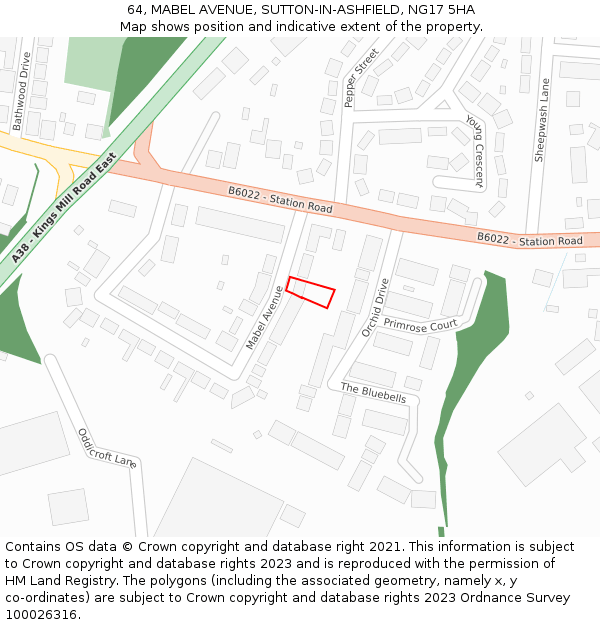 64, MABEL AVENUE, SUTTON-IN-ASHFIELD, NG17 5HA: Location map and indicative extent of plot