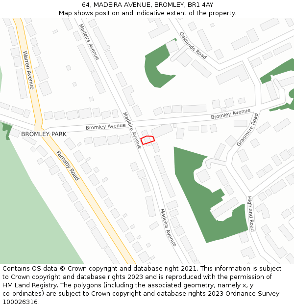 64, MADEIRA AVENUE, BROMLEY, BR1 4AY: Location map and indicative extent of plot