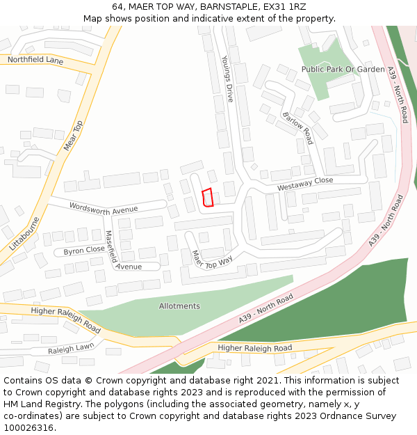 64, MAER TOP WAY, BARNSTAPLE, EX31 1RZ: Location map and indicative extent of plot