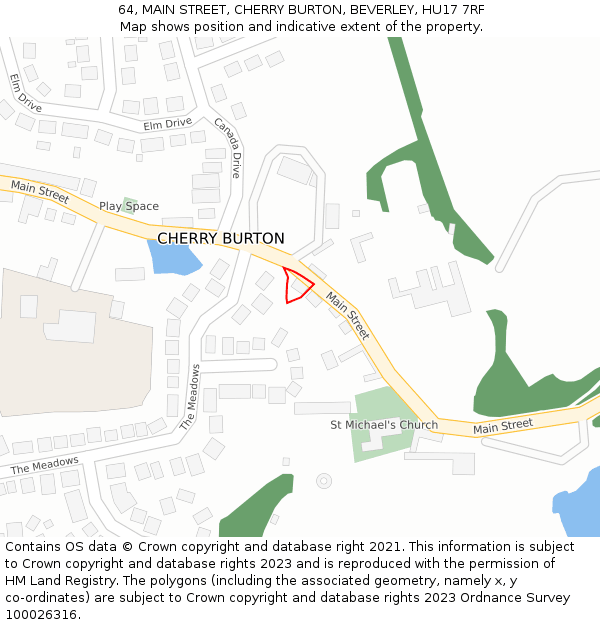 64, MAIN STREET, CHERRY BURTON, BEVERLEY, HU17 7RF: Location map and indicative extent of plot