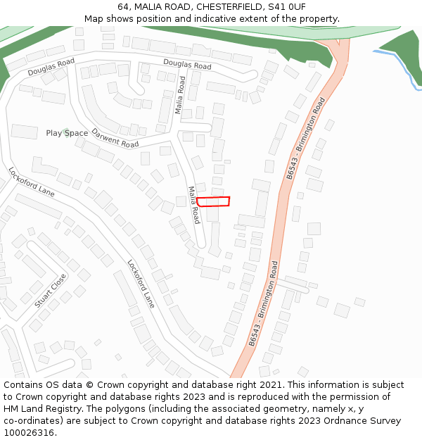 64, MALIA ROAD, CHESTERFIELD, S41 0UF: Location map and indicative extent of plot