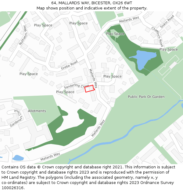 64, MALLARDS WAY, BICESTER, OX26 6WT: Location map and indicative extent of plot