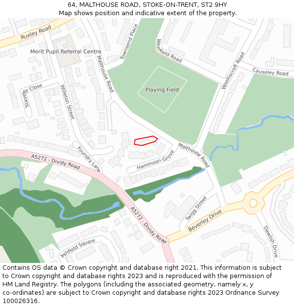 64, MALTHOUSE ROAD, STOKE-ON-TRENT, ST2 9HY: Location map and indicative extent of plot