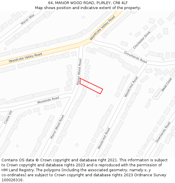 64, MANOR WOOD ROAD, PURLEY, CR8 4LF: Location map and indicative extent of plot