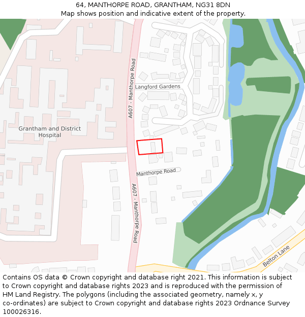 64, MANTHORPE ROAD, GRANTHAM, NG31 8DN: Location map and indicative extent of plot