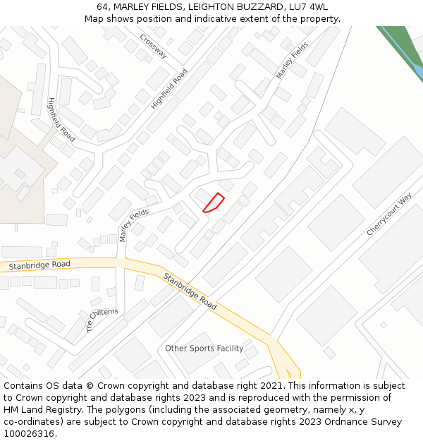 64, MARLEY FIELDS, LEIGHTON BUZZARD, LU7 4WL: Location map and indicative extent of plot