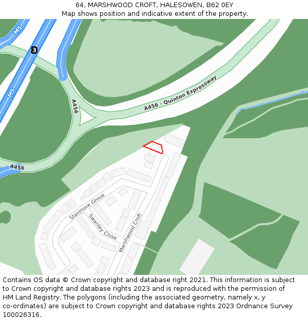 64, MARSHWOOD CROFT, HALESOWEN, B62 0EY: Location map and indicative extent of plot