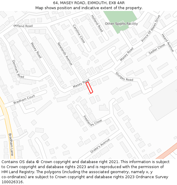 64, MASEY ROAD, EXMOUTH, EX8 4AR: Location map and indicative extent of plot