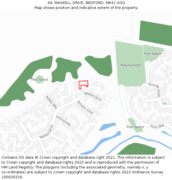 64, MASKELL DRIVE, BEDFORD, MK41 0GQ: Location map and indicative extent of plot