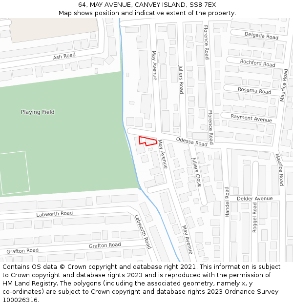 64, MAY AVENUE, CANVEY ISLAND, SS8 7EX: Location map and indicative extent of plot