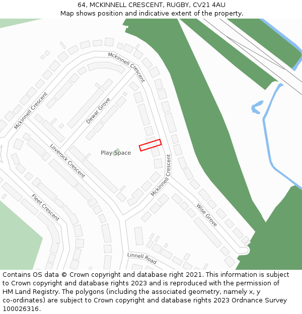 64, MCKINNELL CRESCENT, RUGBY, CV21 4AU: Location map and indicative extent of plot