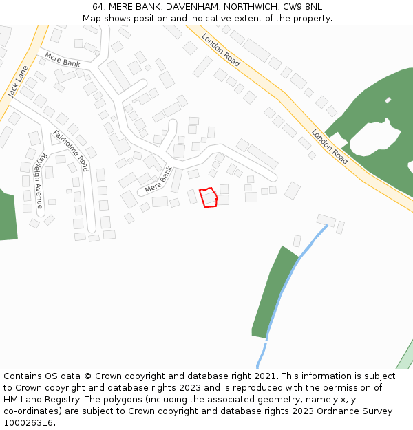 64, MERE BANK, DAVENHAM, NORTHWICH, CW9 8NL: Location map and indicative extent of plot