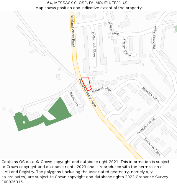 64, MESSACK CLOSE, FALMOUTH, TR11 4SH: Location map and indicative extent of plot