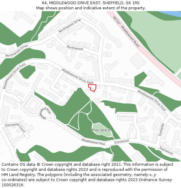 64, MIDDLEWOOD DRIVE EAST, SHEFFIELD, S6 1RS: Location map and indicative extent of plot
