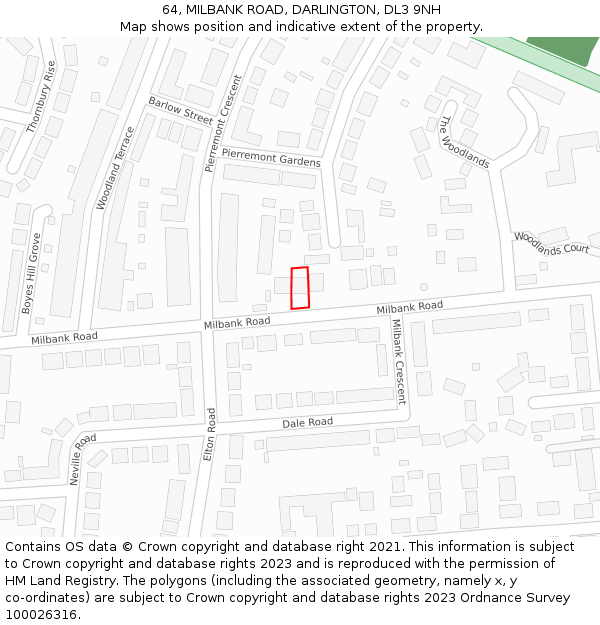 64, MILBANK ROAD, DARLINGTON, DL3 9NH: Location map and indicative extent of plot