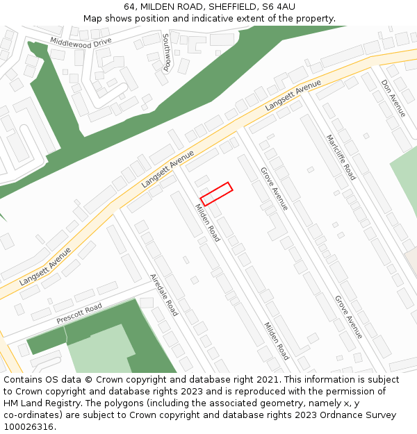 64, MILDEN ROAD, SHEFFIELD, S6 4AU: Location map and indicative extent of plot