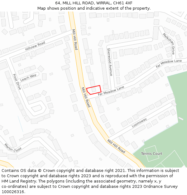 64, MILL HILL ROAD, WIRRAL, CH61 4XF: Location map and indicative extent of plot