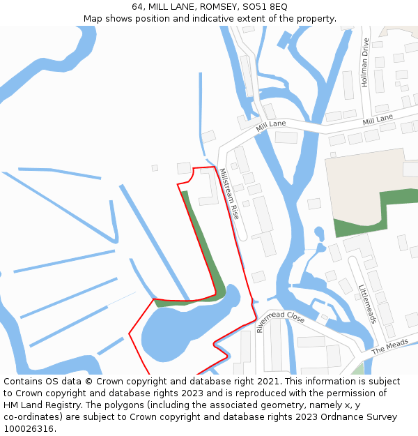 64, MILL LANE, ROMSEY, SO51 8EQ: Location map and indicative extent of plot