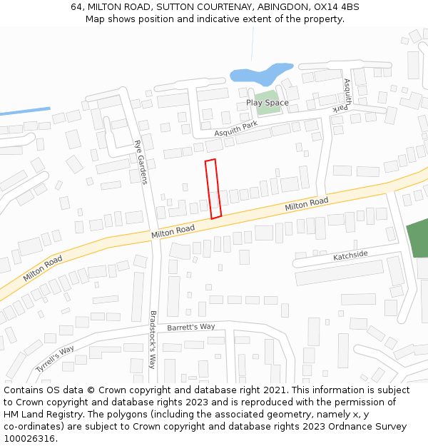 64, MILTON ROAD, SUTTON COURTENAY, ABINGDON, OX14 4BS: Location map and indicative extent of plot