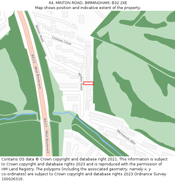 64, MINTON ROAD, BIRMINGHAM, B32 2XE: Location map and indicative extent of plot