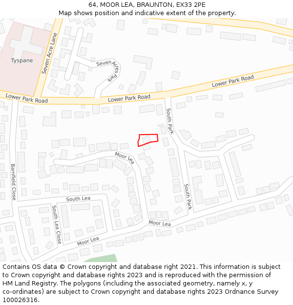 64, MOOR LEA, BRAUNTON, EX33 2PE: Location map and indicative extent of plot