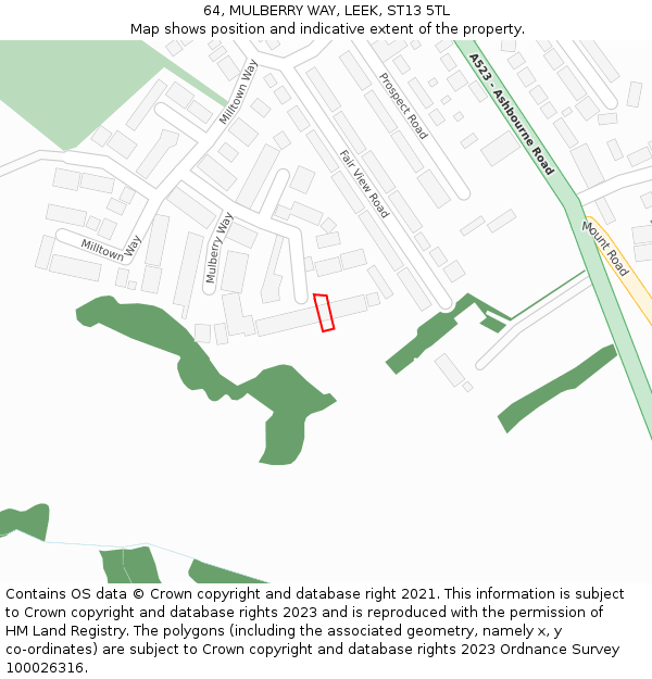 64, MULBERRY WAY, LEEK, ST13 5TL: Location map and indicative extent of plot