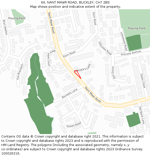 64, NANT MAWR ROAD, BUCKLEY, CH7 2BS: Location map and indicative extent of plot