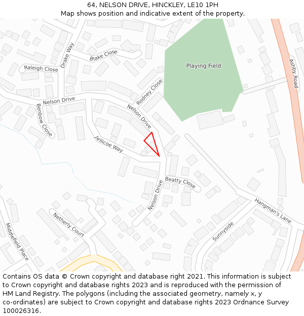 64, NELSON DRIVE, HINCKLEY, LE10 1PH: Location map and indicative extent of plot