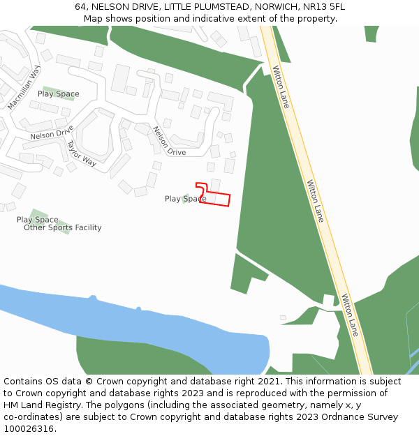 64, NELSON DRIVE, LITTLE PLUMSTEAD, NORWICH, NR13 5FL: Location map and indicative extent of plot