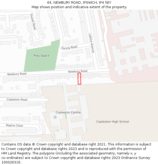 64, NEWBURY ROAD, IPSWICH, IP4 5EY: Location map and indicative extent of plot