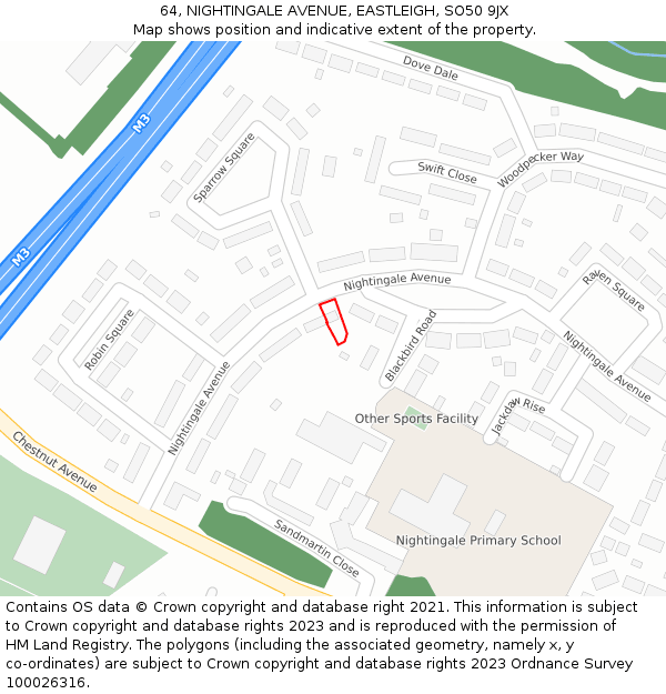 64, NIGHTINGALE AVENUE, EASTLEIGH, SO50 9JX: Location map and indicative extent of plot