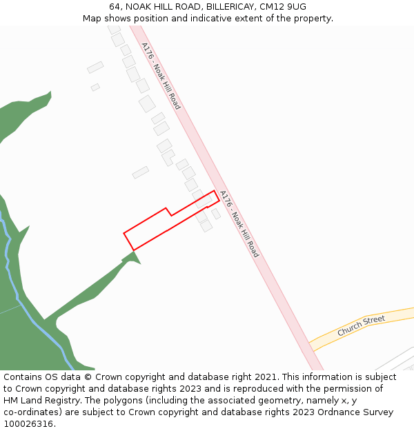 64, NOAK HILL ROAD, BILLERICAY, CM12 9UG: Location map and indicative extent of plot