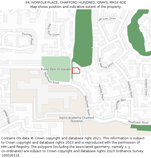64, NORFOLK PLACE, CHAFFORD HUNDRED, GRAYS, RM16 6DE: Location map and indicative extent of plot