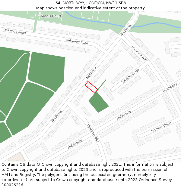 64, NORTHWAY, LONDON, NW11 6PA: Location map and indicative extent of plot