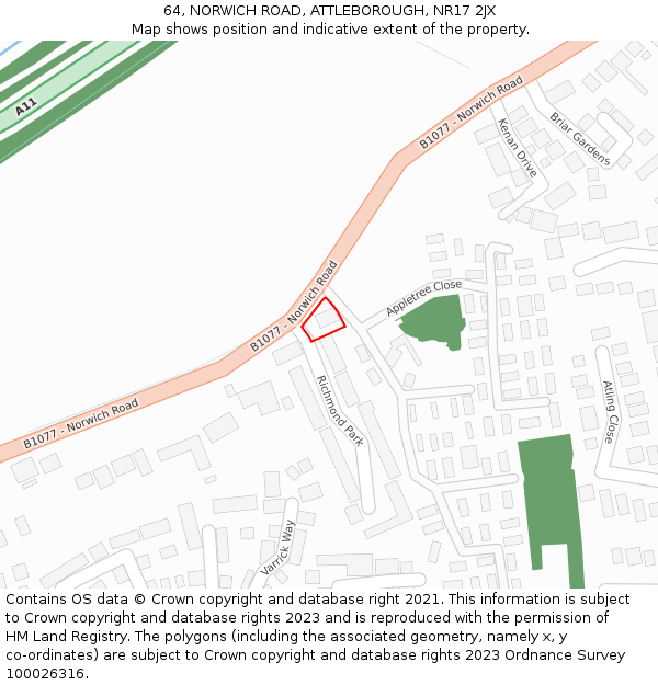 64, NORWICH ROAD, ATTLEBOROUGH, NR17 2JX: Location map and indicative extent of plot