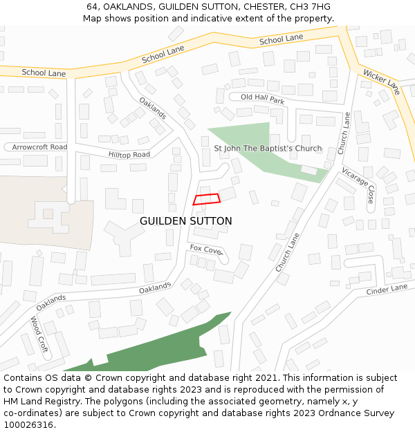 64, OAKLANDS, GUILDEN SUTTON, CHESTER, CH3 7HG: Location map and indicative extent of plot