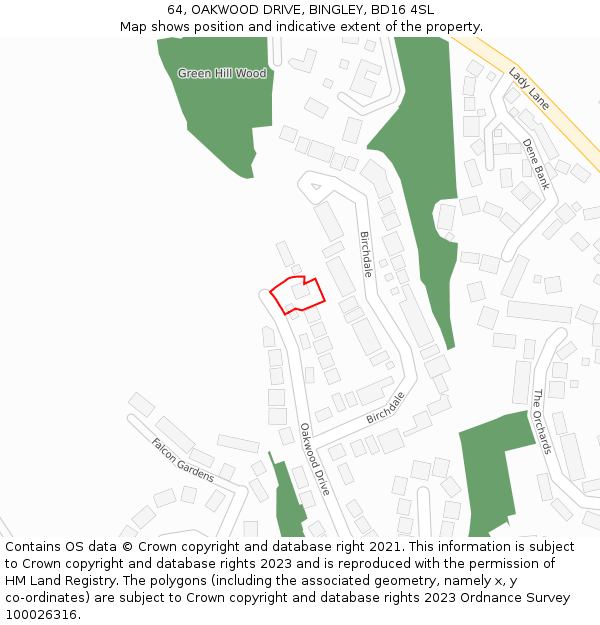 64, OAKWOOD DRIVE, BINGLEY, BD16 4SL: Location map and indicative extent of plot