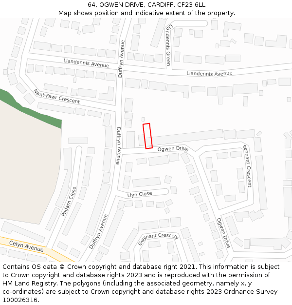 64, OGWEN DRIVE, CARDIFF, CF23 6LL: Location map and indicative extent of plot