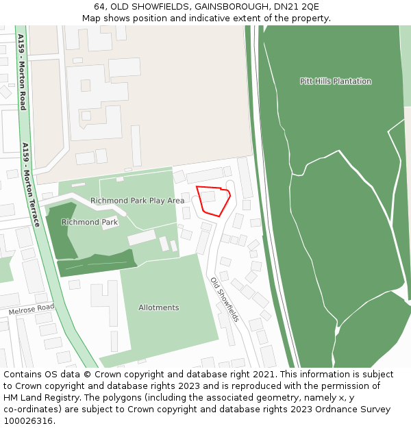 64, OLD SHOWFIELDS, GAINSBOROUGH, DN21 2QE: Location map and indicative extent of plot