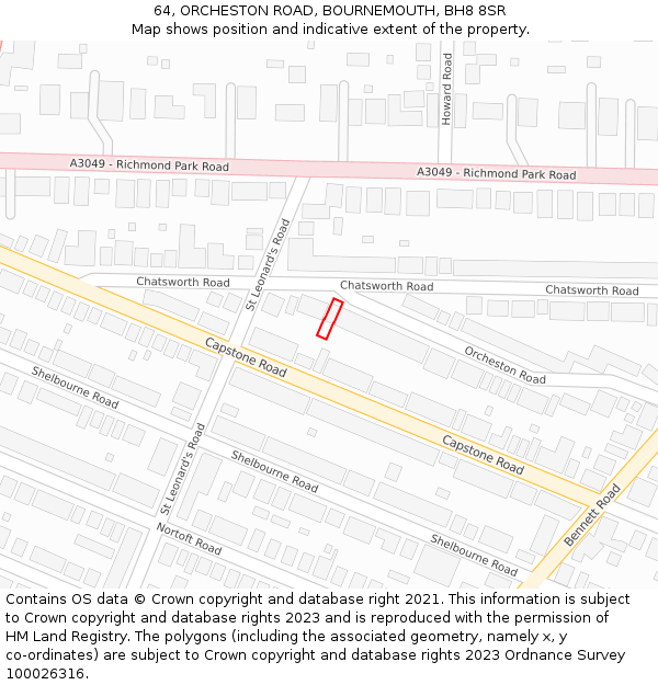 64, ORCHESTON ROAD, BOURNEMOUTH, BH8 8SR: Location map and indicative extent of plot