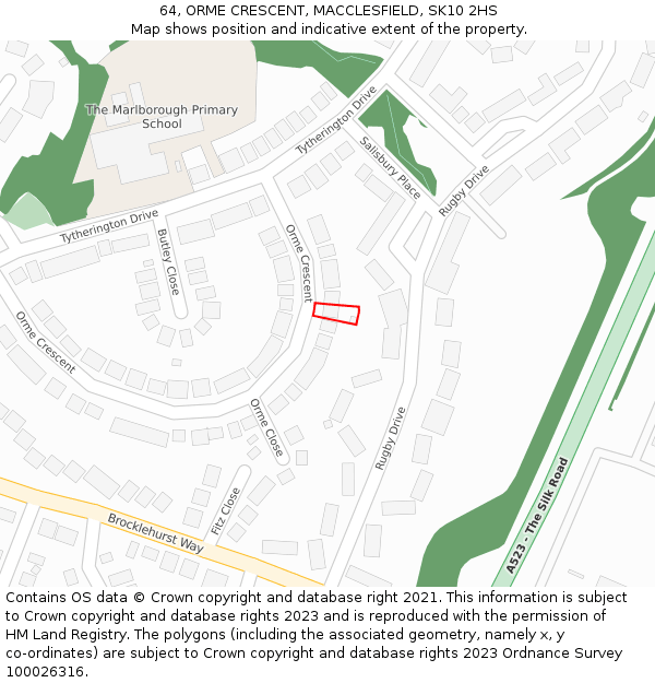 64, ORME CRESCENT, MACCLESFIELD, SK10 2HS: Location map and indicative extent of plot