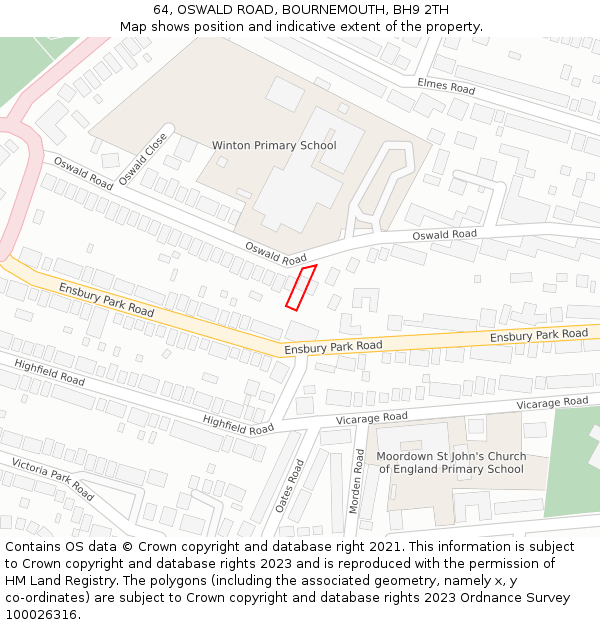 64, OSWALD ROAD, BOURNEMOUTH, BH9 2TH: Location map and indicative extent of plot