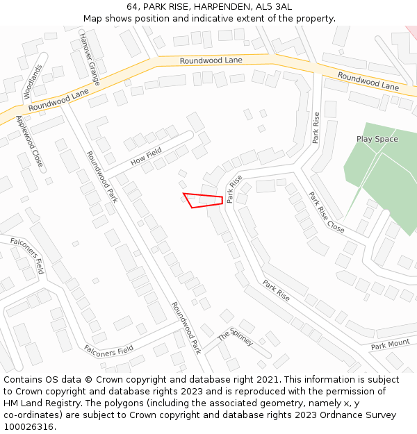 64, PARK RISE, HARPENDEN, AL5 3AL: Location map and indicative extent of plot