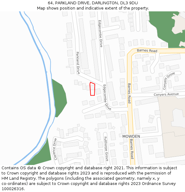 64, PARKLAND DRIVE, DARLINGTON, DL3 9DU: Location map and indicative extent of plot