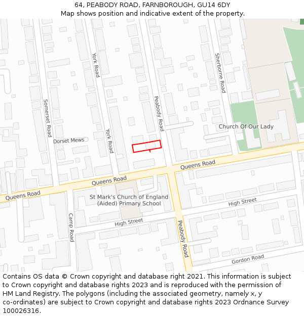 64, PEABODY ROAD, FARNBOROUGH, GU14 6DY: Location map and indicative extent of plot